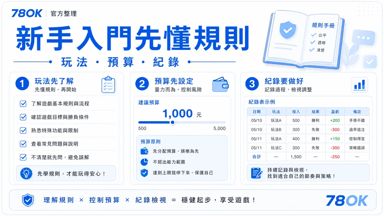 78OK 射龍門風險提醒圖，包含預算、上限與停手條件
