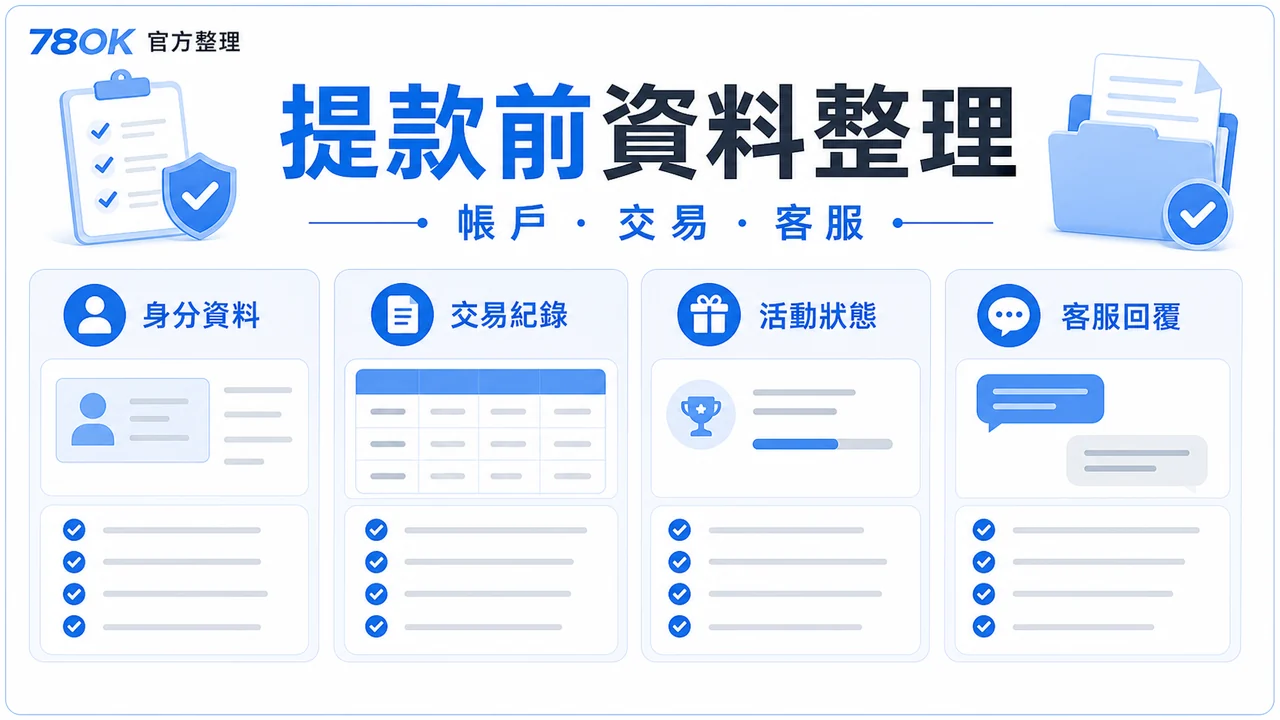 78OK USDT 提款前資料整理示意，包含帳戶、交易與客服