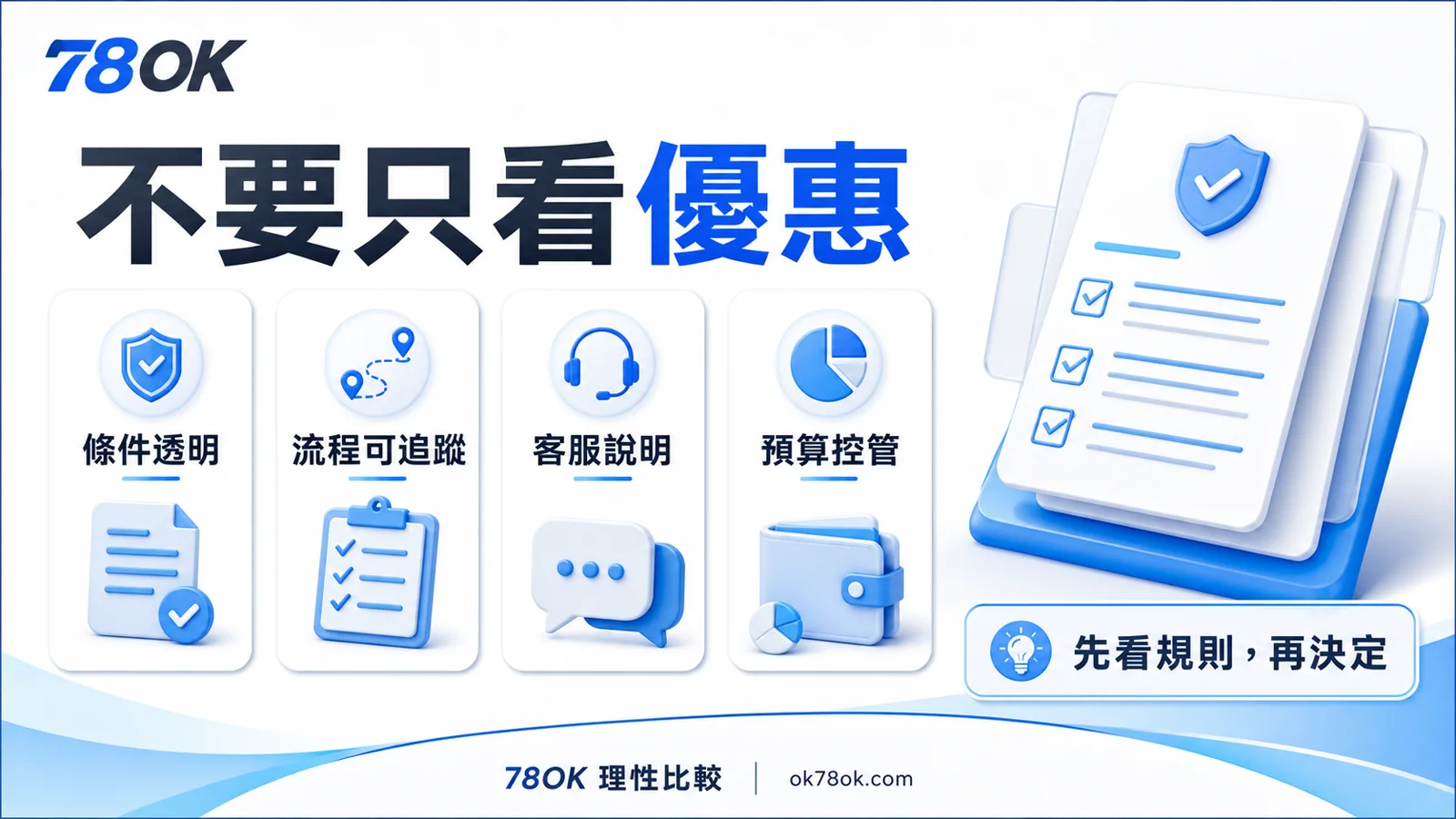 78OK 不要只看優惠，先看條件透明、流程可追蹤、客服說明與預算控管