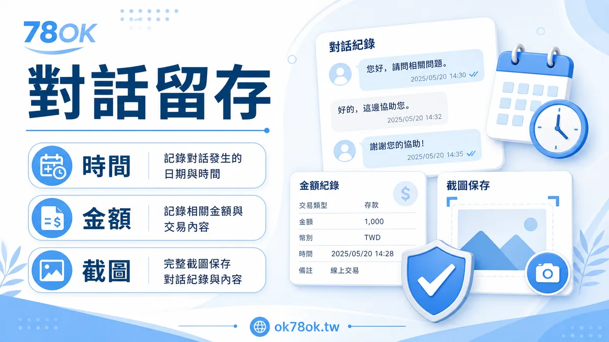 代理聯繫怎麼判斷?78OK 整理客服、出金與紀錄保存重點 2 對話留存:時間、金額、截圖