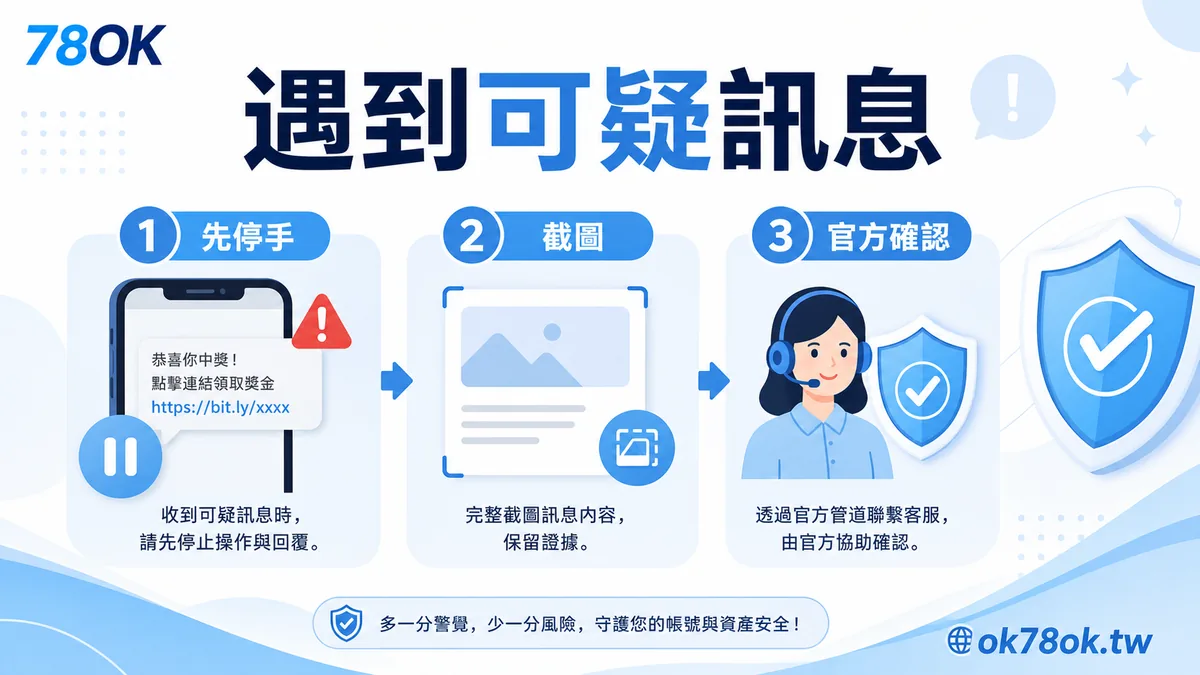 遇到可疑訊息：先停手、截圖、官方確認