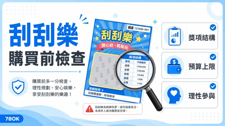 刮刮樂怎麼玩才不踩雷?獎項結構、預算上限與購買前檢查|78OK 4 78OK 刮刮樂購買前檢查圖,整理獎項結構、預算上限與理性參與