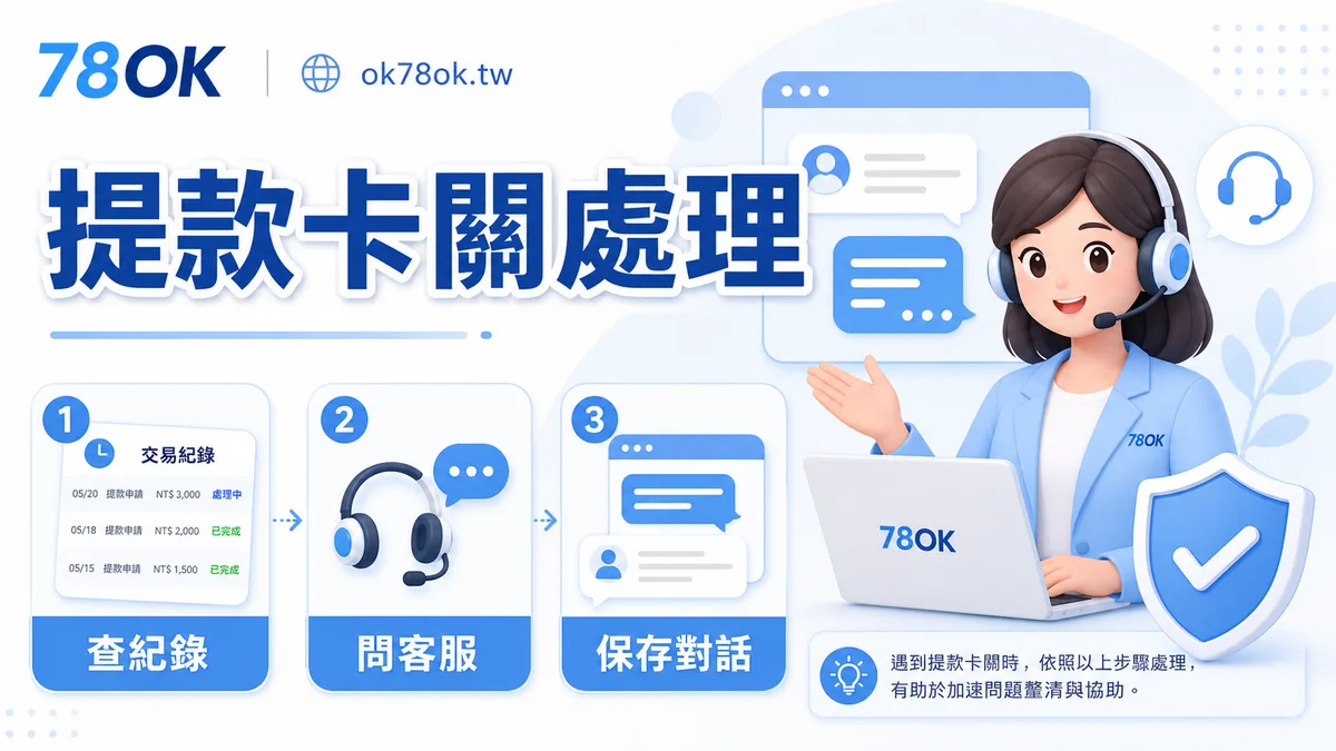 娛樂城入出金怎麼核對?78OK 整理存款、提款與客服紀錄檢查 2 提款卡關處理:查紀錄、問客服、保存對話