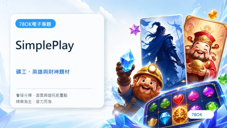 SimplePlay電子遊戲完整介紹|雷霆礦工、蜀國英傑、財神到與熱門遊戲 2 SimplePlay|78OK電子遊戲介紹封面