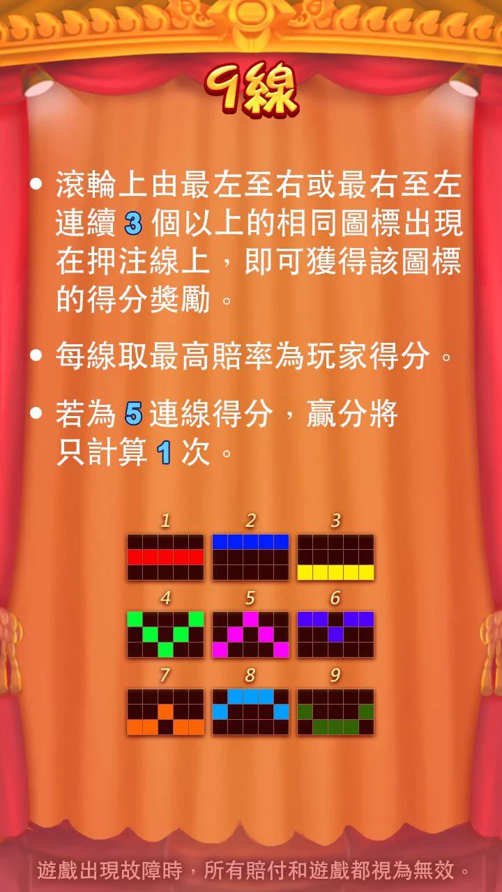 百戲官方 9 線賠付線圖樣